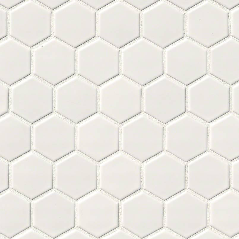 MSI White Glossy Hexagon (2" Pieces) 11.75" x 11.75" Polished Porcelain Mosaic Tile