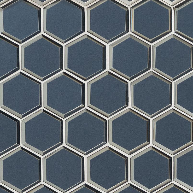 MSI Vague Blue Hexagon (3" Pieces) 11.25" x 11.5" Polished Glass Mosaic Tile