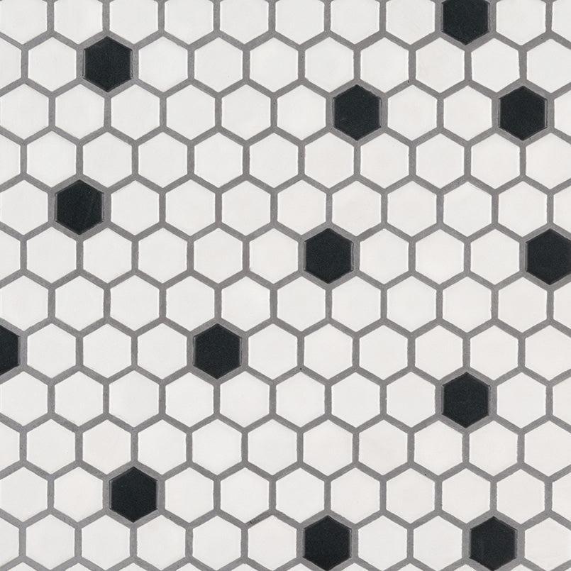 MSI Black And White (1" Hexagon Pieces) 12" x 12" Matte Porcelain Mosaic Tile
