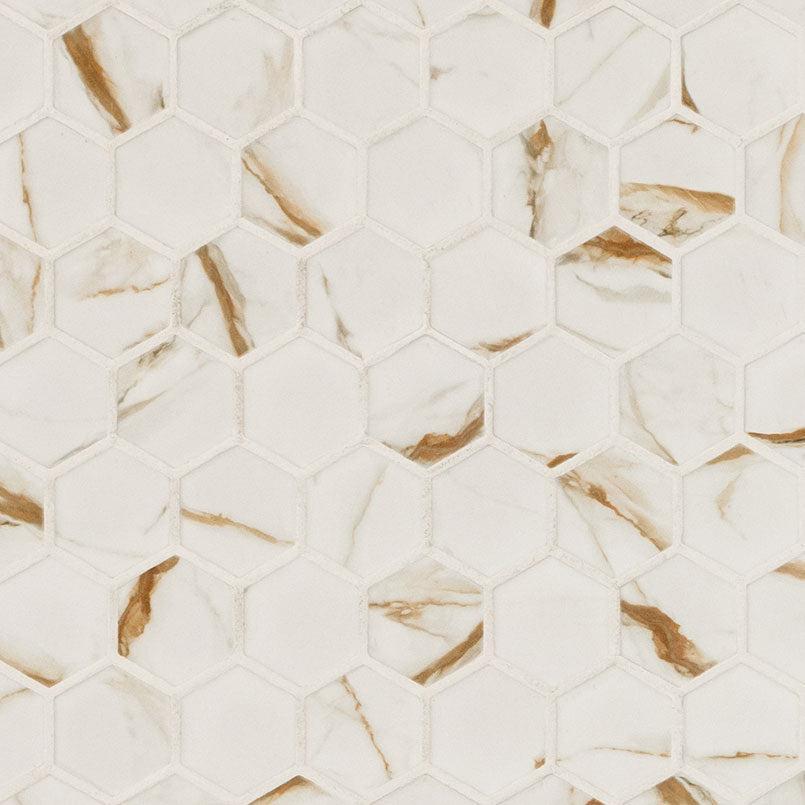 MSI Calacatta Gold Hexagon (2" Pieces) 12" x 12" Matte Porcelain Mosaic Tile