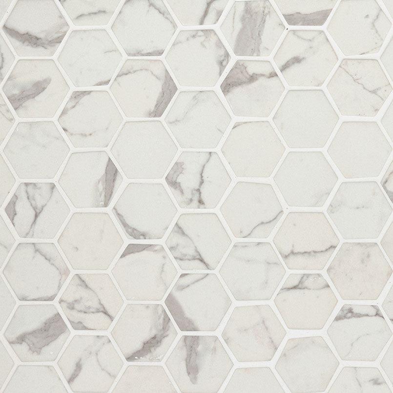MSI Statuario Celano Hexagon (2" Pieces) 11.75" x 12" Honed Glass Mosaic Tile