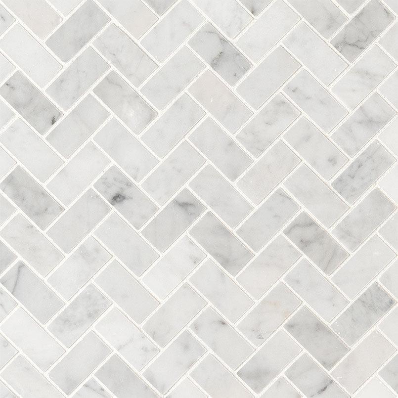 MSI Carrara White Herringbone (1" x 2" Pieces) 11.5" x 11.75" Matte Marble Mosaic Tile