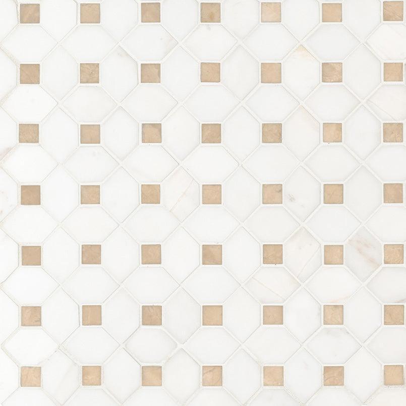 MSI Bianco Dolomite Crema Dotty Gold Pattern 12.25" x 12.5" Polished Marble Mosaic Tile