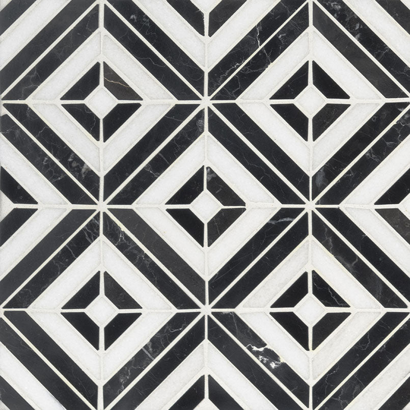 MSI Rhombix Nero Geometric 12" x 12" Polished Marble Mosaic Tile