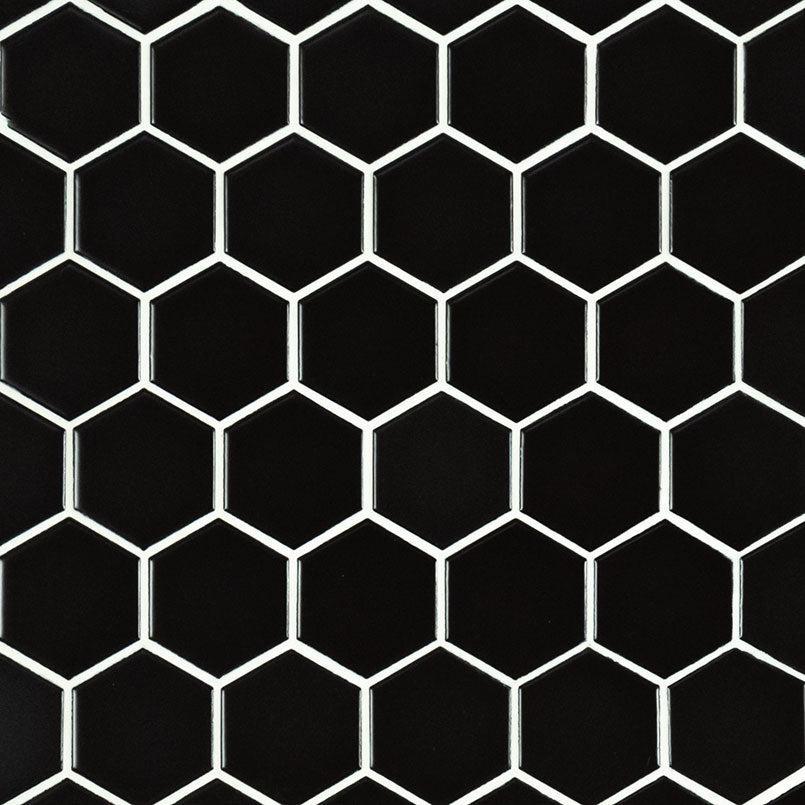 MSI Black Hexagon (2" Pieces) 11.75" x 11.75" Matte Porcelain Mosaic Tile