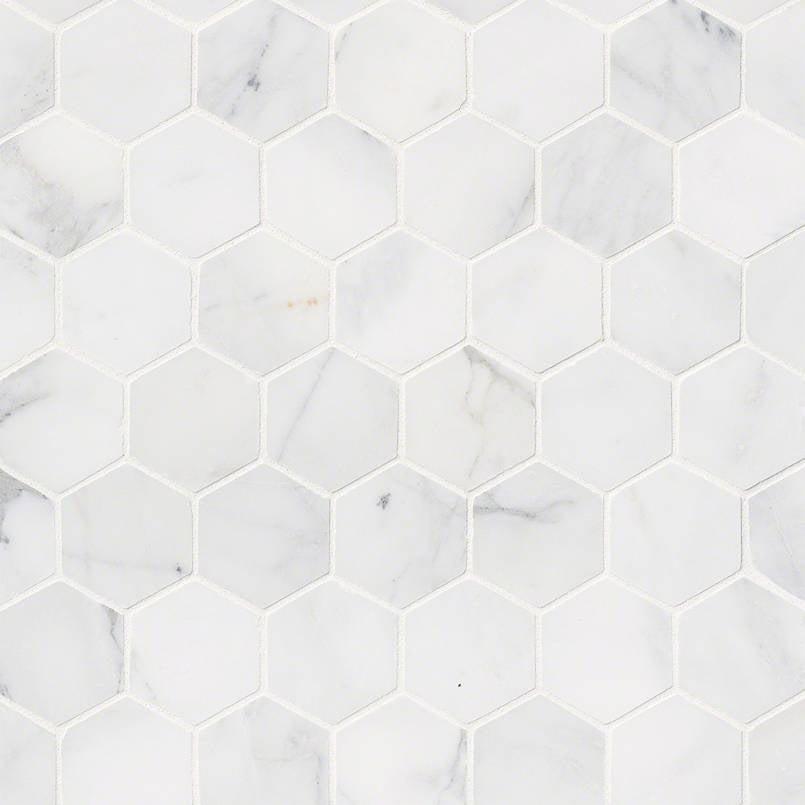 MSI Calacatta Cressa Hexagon (2" Pieces) 11.75" x 12" Honed Marble Mosaic Tile