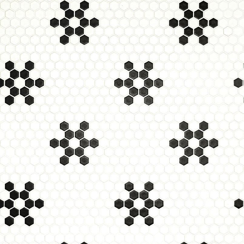 MSI White And Black Mod Petal Pattern 11.75" x 12" Matte Porcelain Mosaic Tile