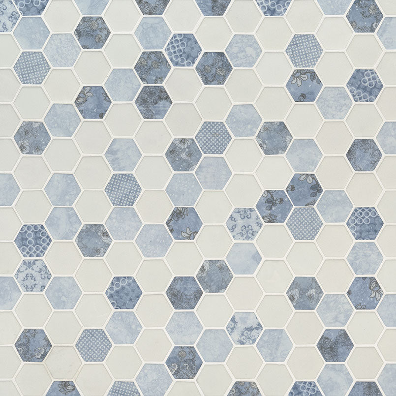MSI Vista Azul Hexagon (2" Pieces) 11.75" x 12" Polished Glass Mosaic Tile