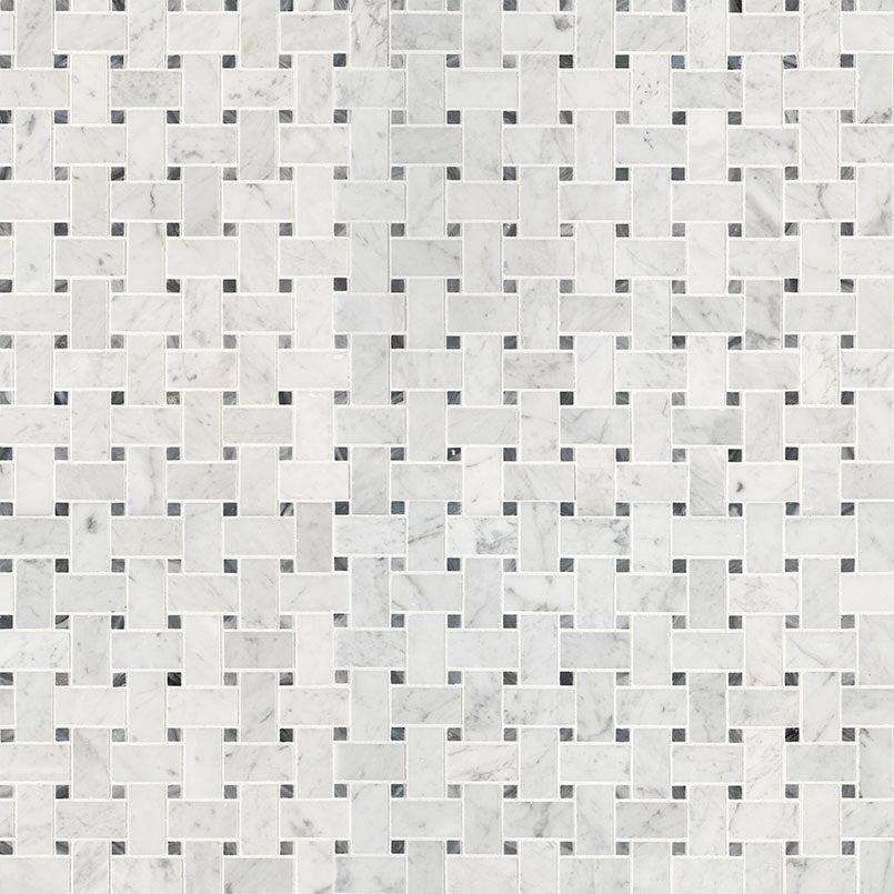 MSI Carrara White Basketweave 12" x 12" Matte Marble Mosaic Tile