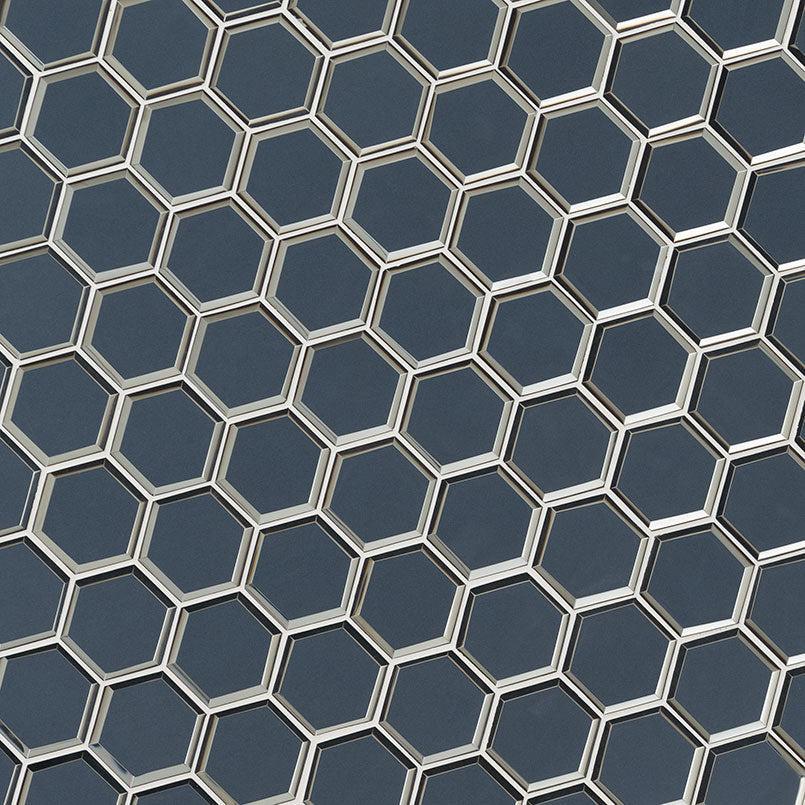 MSI Vague Blue Hexagon (3" Pieces) 11.25" x 11.5" Polished Glass Mosaic Tile