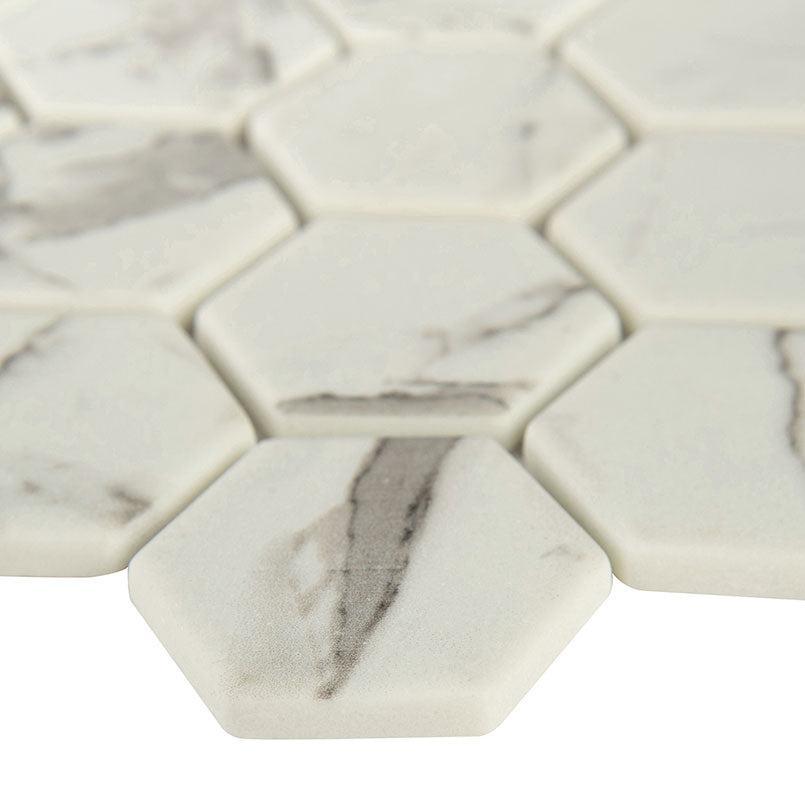 MSI Statuario Celano Hexagon (2" Pieces) 11.75" x 12" Honed Glass Mosaic Tile