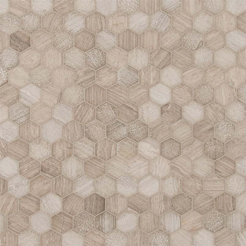 MSI Honey Comb Hexagon (2" Pieces) 11.75" x 12" Multi-Finish Marble Mosaic Tile