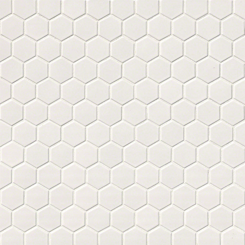 MSI White Glossy Hexagon (2" Pieces) 11.75" x 11.75" Polished Porcelain Mosaic Tile