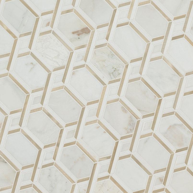 MSI Luxor Royal Link Gold Pattern 11.75" x 12" Mixed Finish Marble & Metal Mosaic Tile