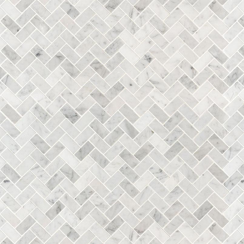 MSI Carrara White Herringbone (1" x 2" Pieces) 11.5" x 11.75" Matte Marble Mosaic Tile