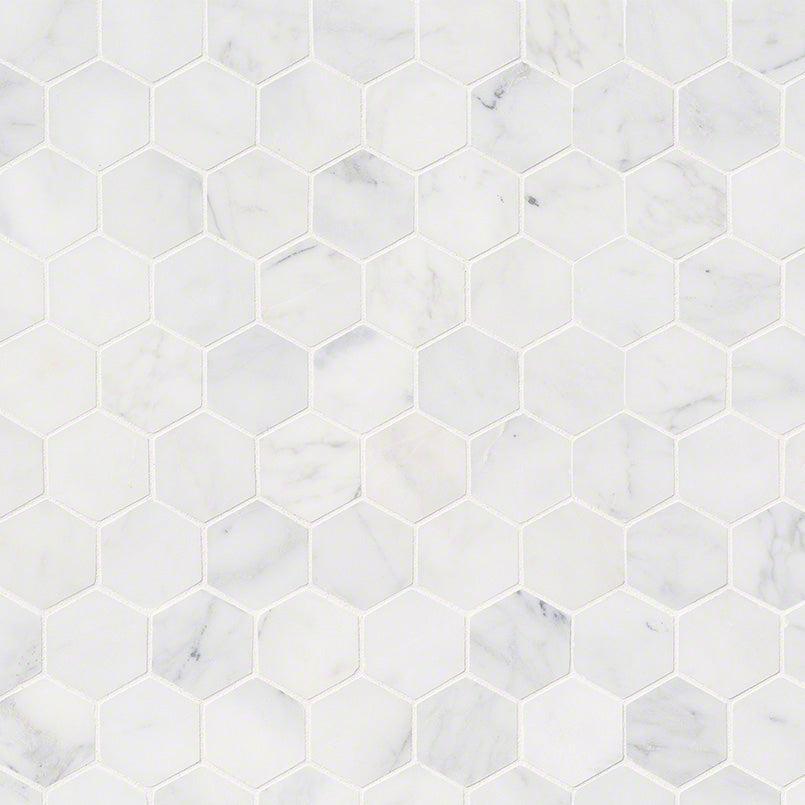 MSI Calacatta Cressa Hexagon (2" Pieces) 11.75" x 12" Honed Marble Mosaic Tile