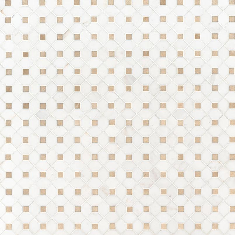 MSI Bianco Dolomite Crema Dotty Gold Pattern 12.25" x 12.5" Polished Marble Mosaic Tile