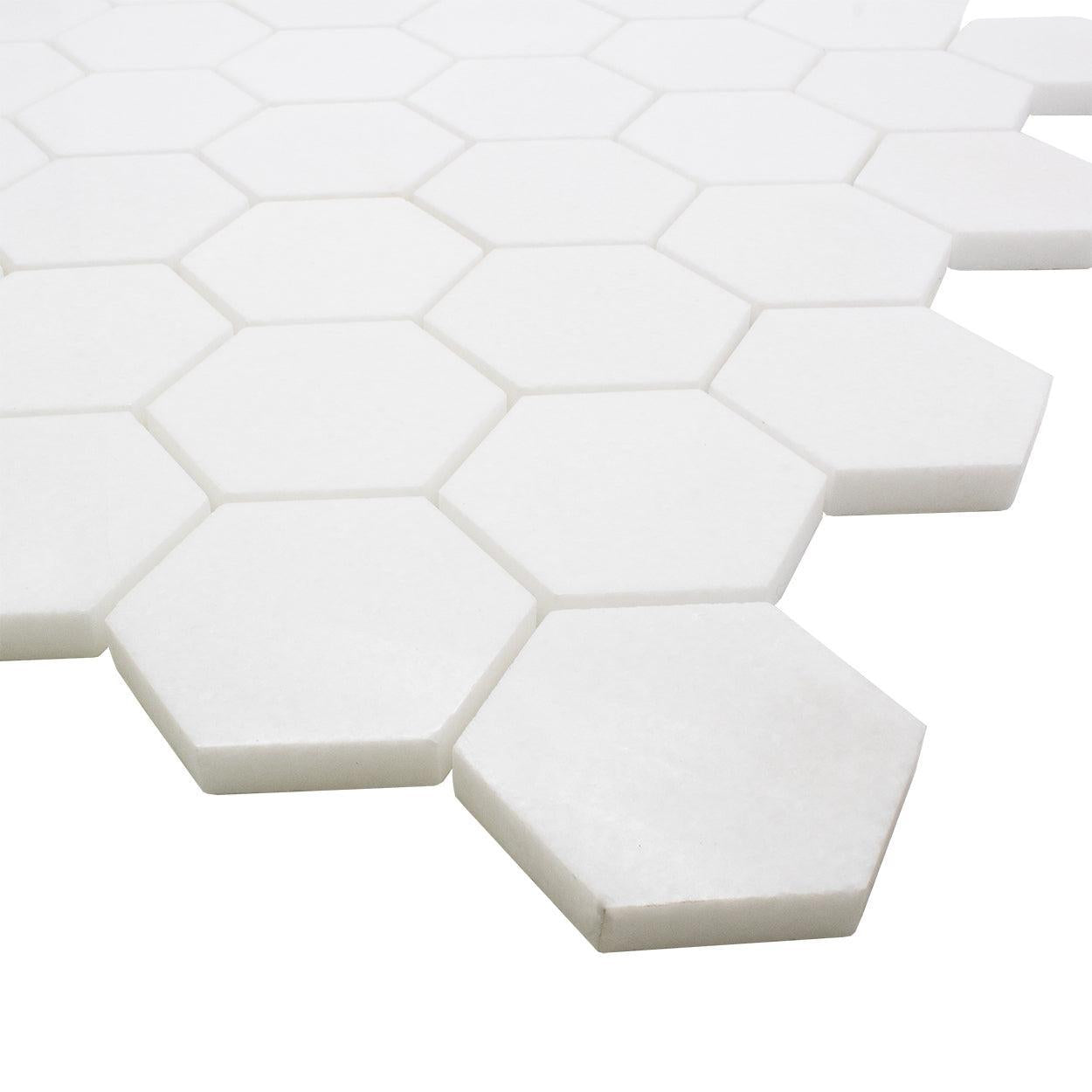 ET Hexagon Thassos Polished (2" x 2" pieces) 11.75" x 12" Marble Mosaic Tile