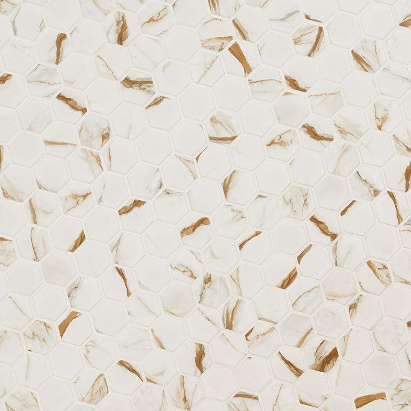 MSI Calacatta Gold Hexagon (2" Pieces) 12" x 12" Matte Porcelain Mosaic Tile