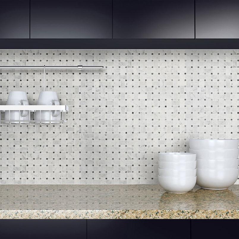 MSI Carrara White Basketweave 12" x 12" Matte Marble Mosaic Tile