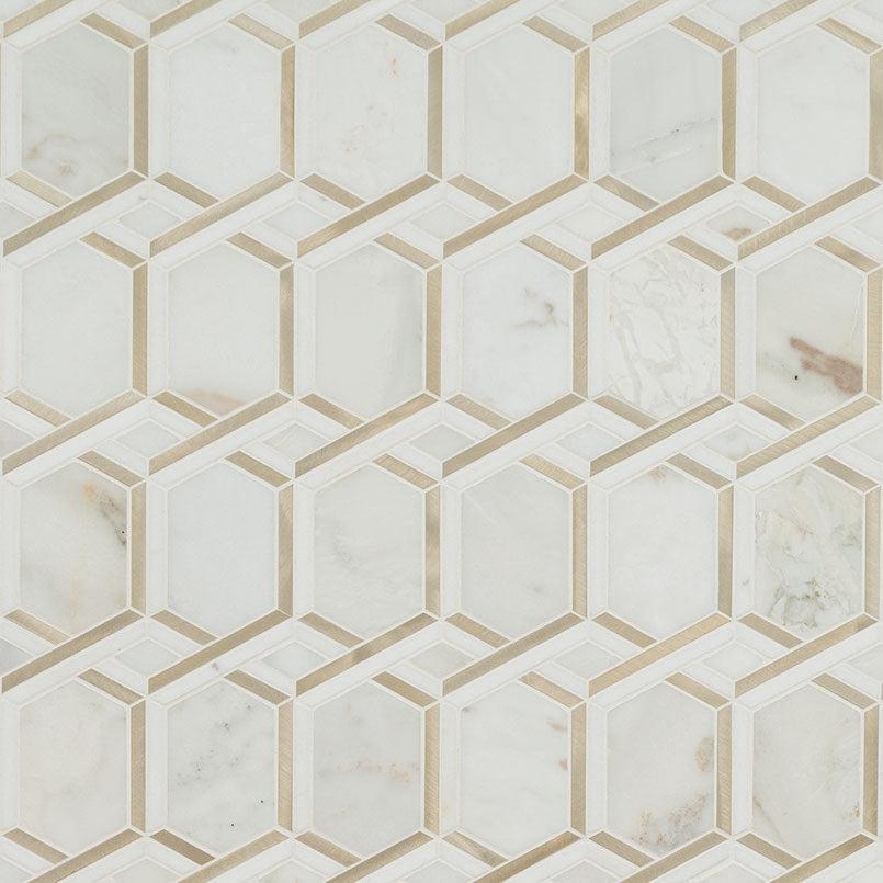 MSI Luxor Royal Link Gold Pattern 11.75" x 12" Mixed Finish Marble & Metal Mosaic Tile