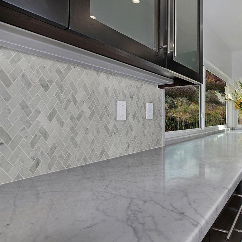 MSI Carrara White Herringbone (1" x 2" Pieces) 11.5" x 11.75" Matte Marble Mosaic Tile