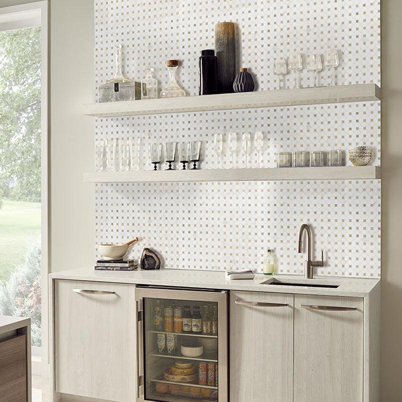 MSI Bianco Dolomite Crema Dotty Gold Pattern 12.25" x 12.5" Polished Marble Mosaic Tile