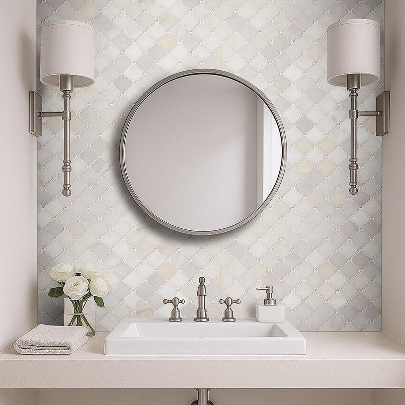 MSI Greecian White Arabesque 12" x 12" Polished Marble Mosaic Tile