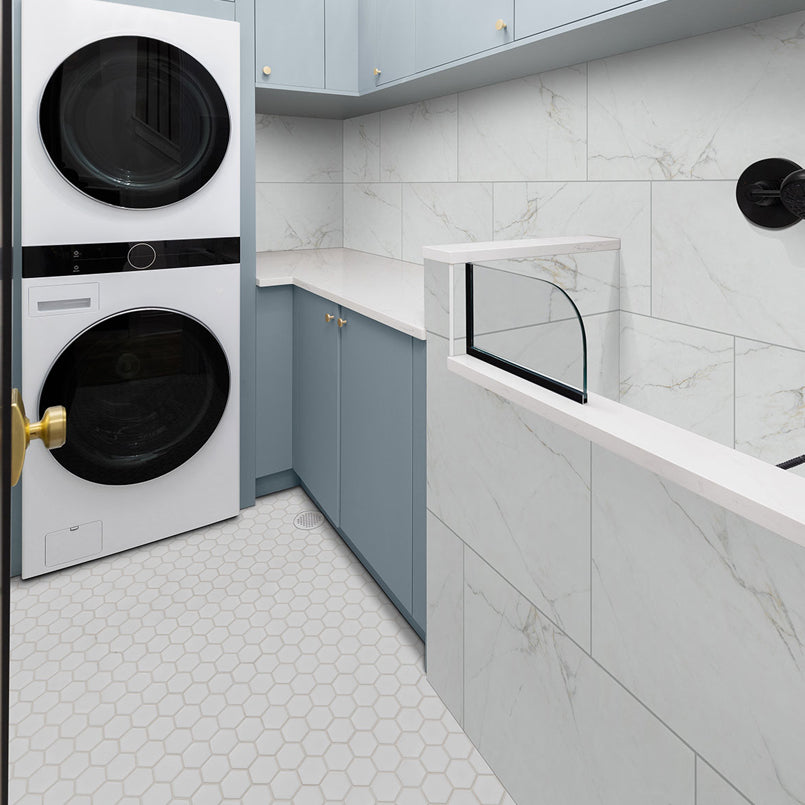 MSI White Glossy Hexagon (2" Pieces) 11.75" x 11.75" Polished Porcelain Mosaic Tile
