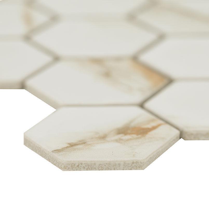MSI Calacatta Gold Hexagon (2" Pieces) 12" x 12" Matte Porcelain Mosaic Tile