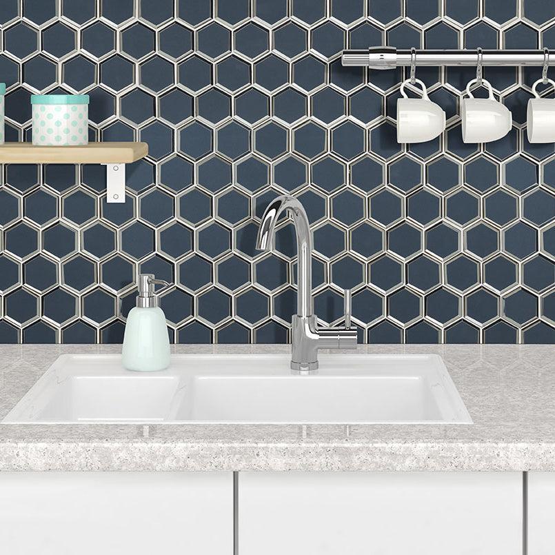 MSI Vague Blue Hexagon (3" Pieces) 11.25" x 11.5" Polished Glass Mosaic Tile