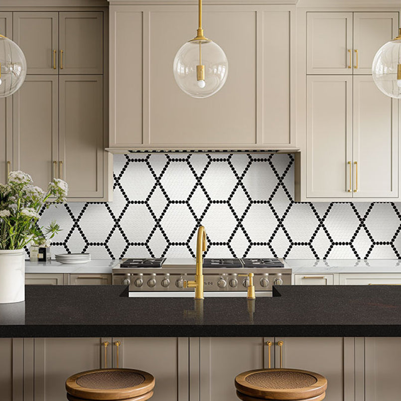 MSI White And Black Hive Pattern 11.75" x 12" Matte Porcelain Mosaic Tile