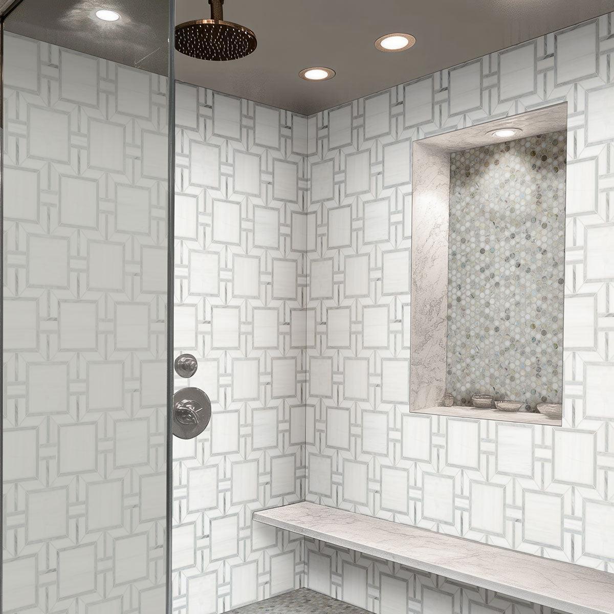 MSI Bianco Dolomite Alana 12" x 12" Polished Marble Mosaic Tile