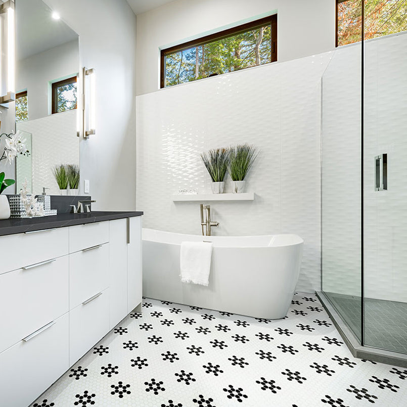 MSI White And Black Mod Petal Pattern 11.75" x 12" Matte Porcelain Mosaic Tile