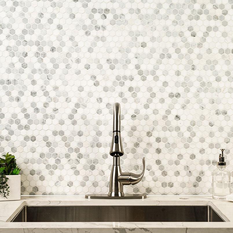 MSI Bianco Dolomite Tibi (1" Hexagon Pieces) 11.75" x 11.75" Polished Marble Mosaic Tile