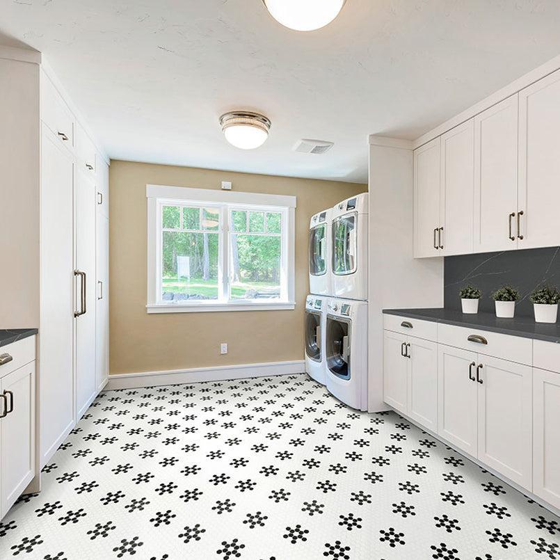 MSI White And Black Mod Petal Pattern 11.75" x 12" Matte Porcelain Mosaic Tile