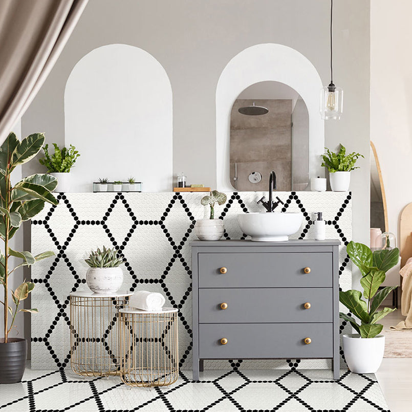 MSI White And Black Hive Pattern 11.75" x 12" Matte Porcelain Mosaic Tile