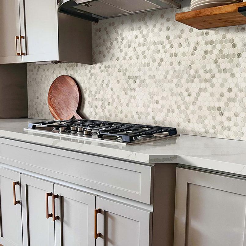 MSI Bianco Dolomite Tibi (1" Hexagon Pieces) 11.75" x 11.75" Polished Marble Mosaic Tile