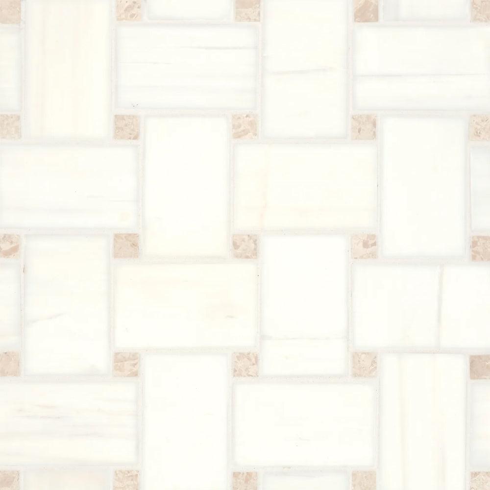 Bedrosians Jumbo Basketweave Collection Dolomite & White Sand Dot 11.25" x 11.25" Honed Basketweave Marble Mosaic Tile