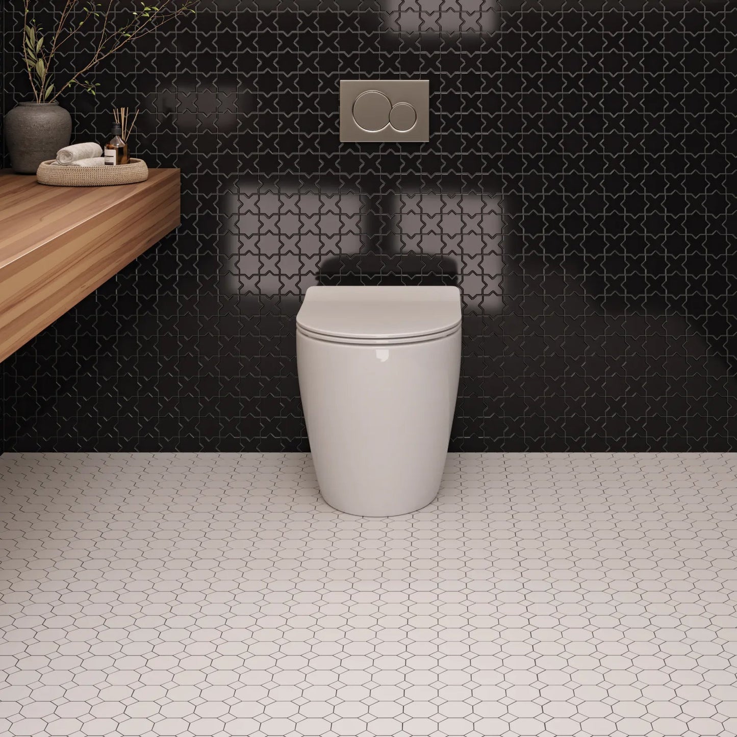Bedrosians Le Cafe Collection Black Cross & Star (2" x 2" Pieces) 12" x 12" Glossy Porcelain Mosaic Tile