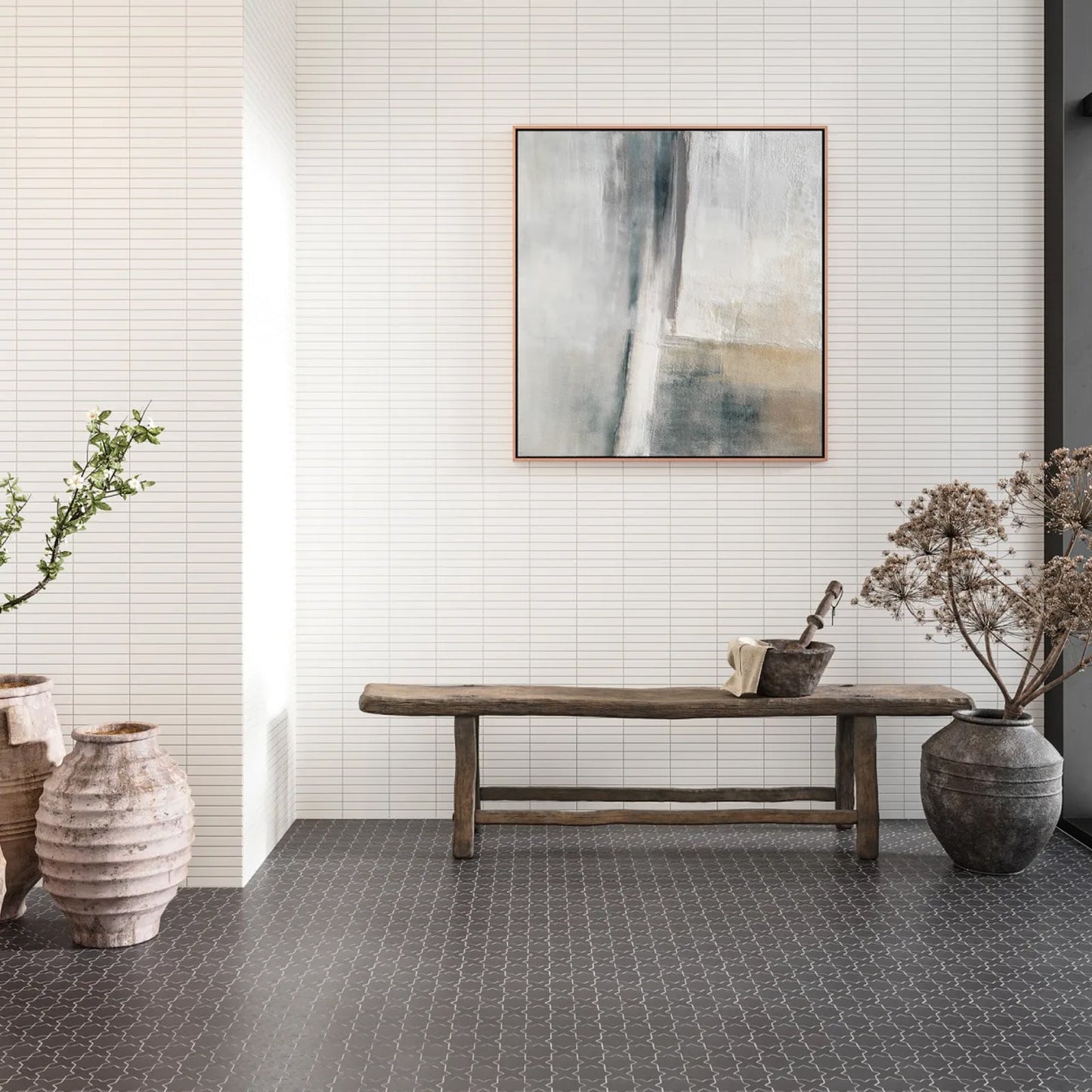 Bedrosians Le Cafe Collection Black Cross & Star (2" x 2" Pieces) 12" x 12" Matte Porcelain Mosaic Tile