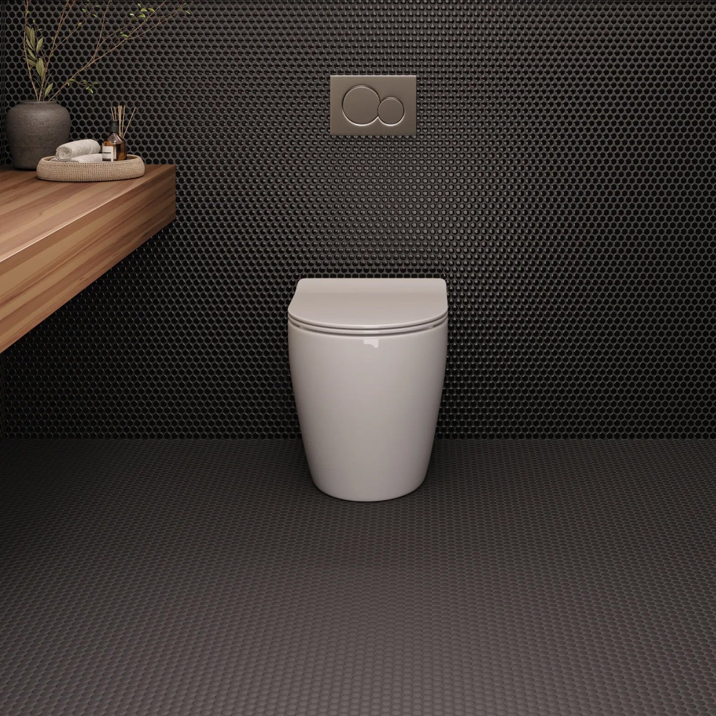 Bedrosians Le Cafe Collection Black Penny Roun (0.75" x 0.75" Pieces) 11.5" x 12.5" Matte Porcelain Mosaic Tile