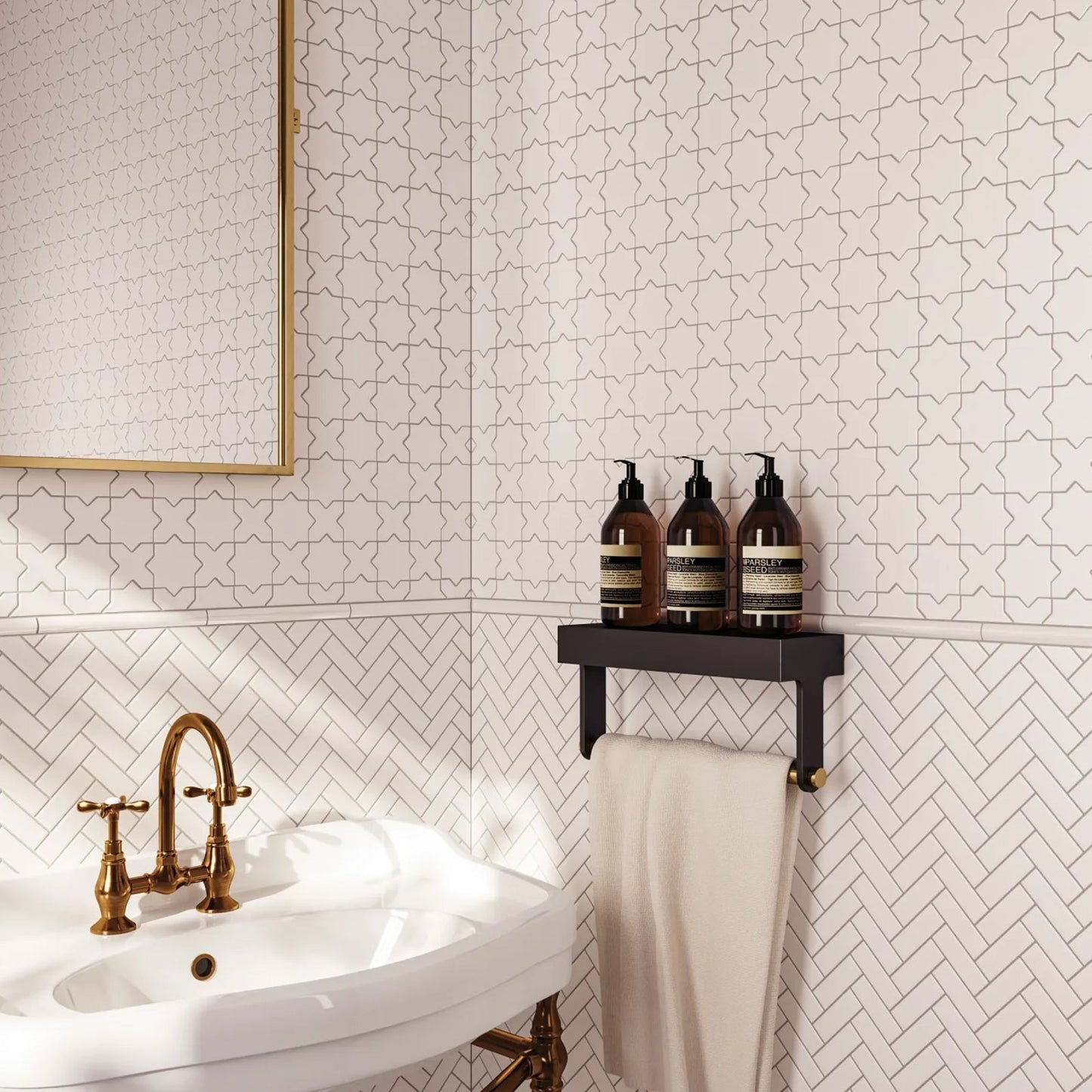 Bedrosians Le Cafe Collection White Cross & Star (2" x 2" Pieces) 12" x 12" Matte Porcelain Mosaic Tile