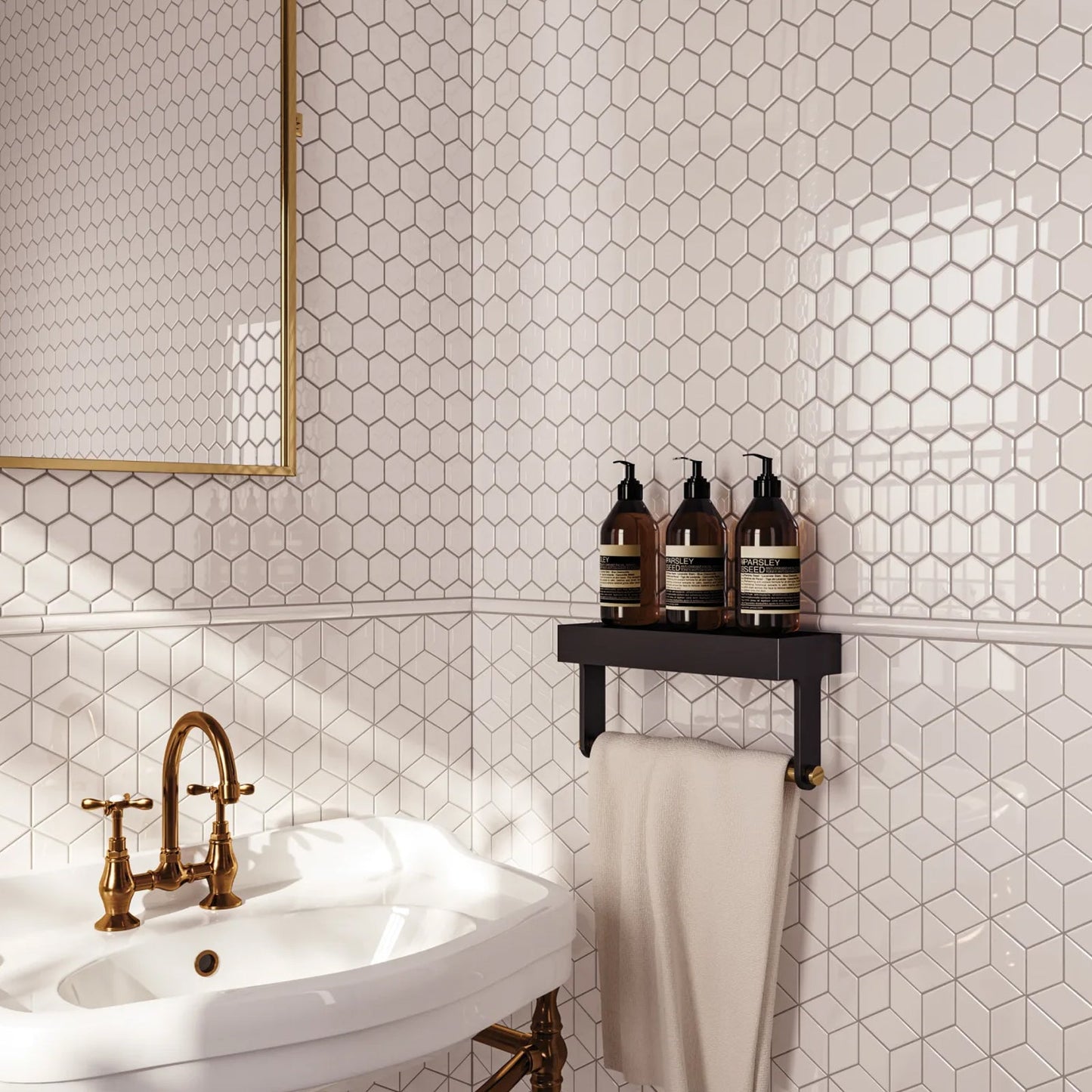 Bedrosians Le Cafe Collection White Hexagon (2" x 2" Pieces) 11" x 12.75" Glossy Porcelain Mosaic Tile