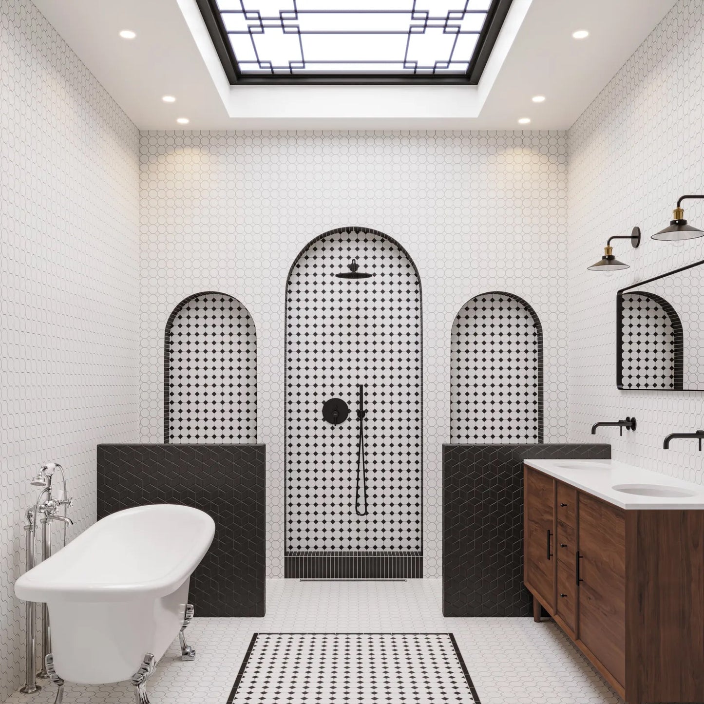 Bedrosians Le Cafe Collection White Octagon (2" x 2" Pieces) 11.75" x 11.75" Matte Porcelain Mosaic Tile