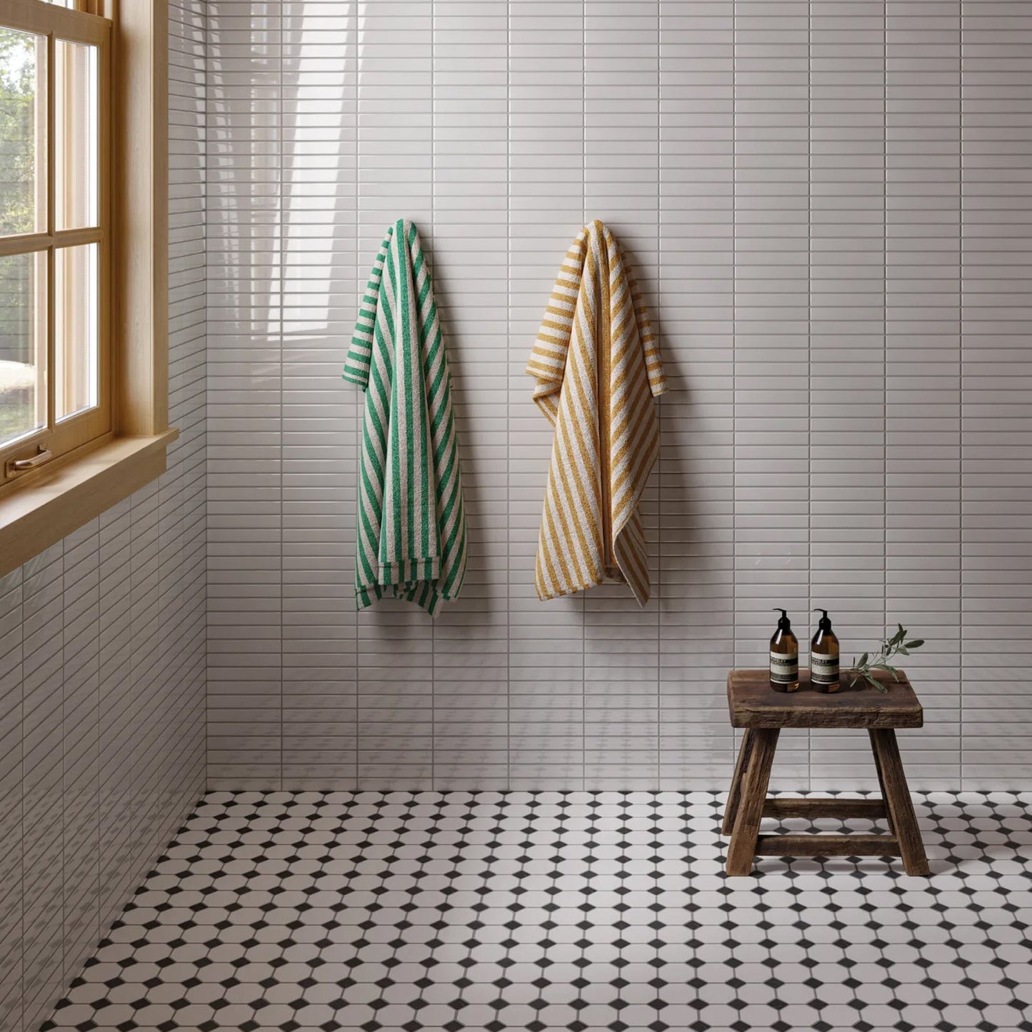 Bedrosians Le Cafe Collection White Straight Stack (1" x 6" Pieces) 11.75" x 12" Glossy Porcelain Mosaic Tile