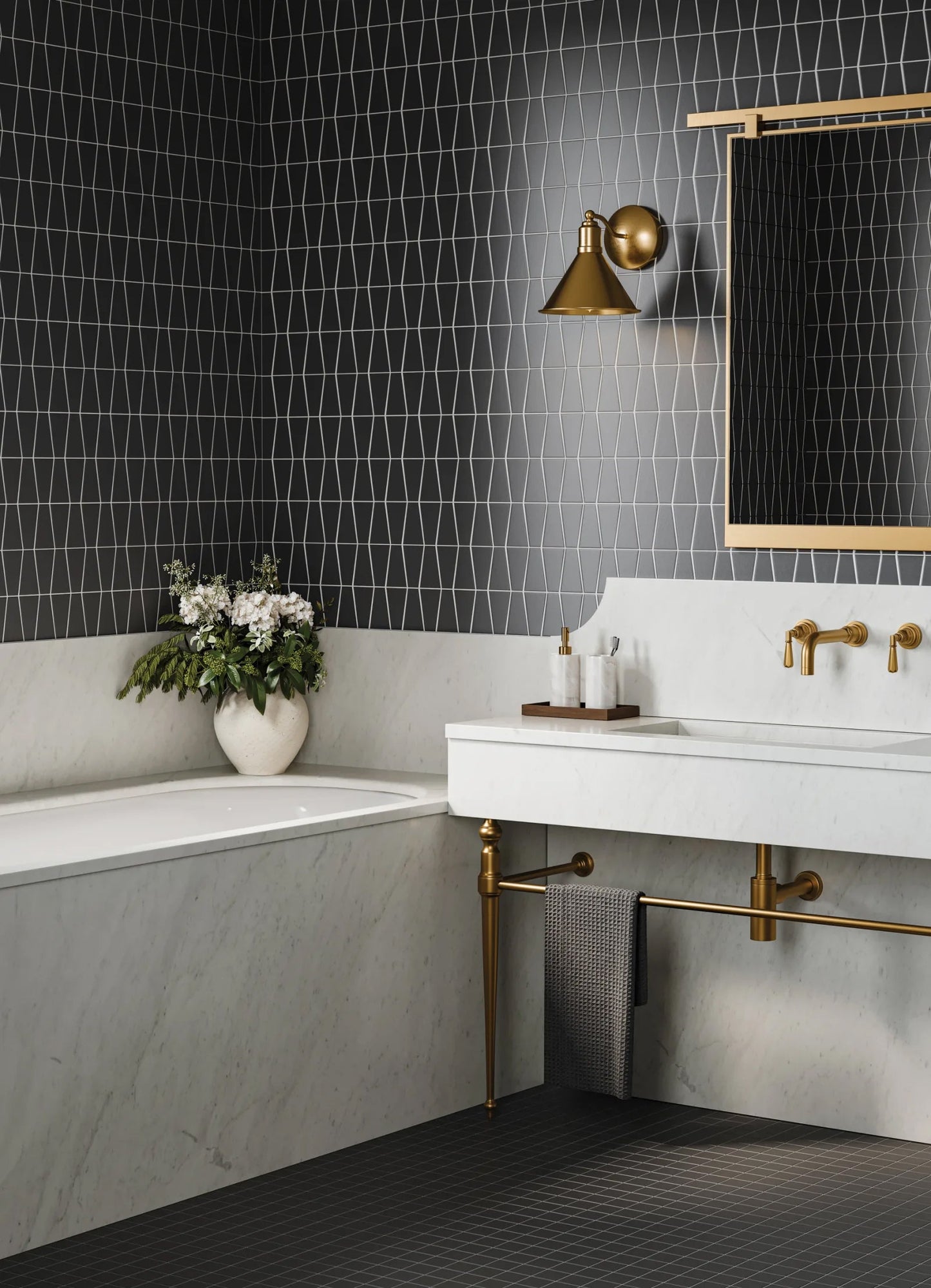 Bedrosians Marin Collection Black Sea (2" x 2" Pieces) 12" x 12" Matte Porcelain Mosaic Tile