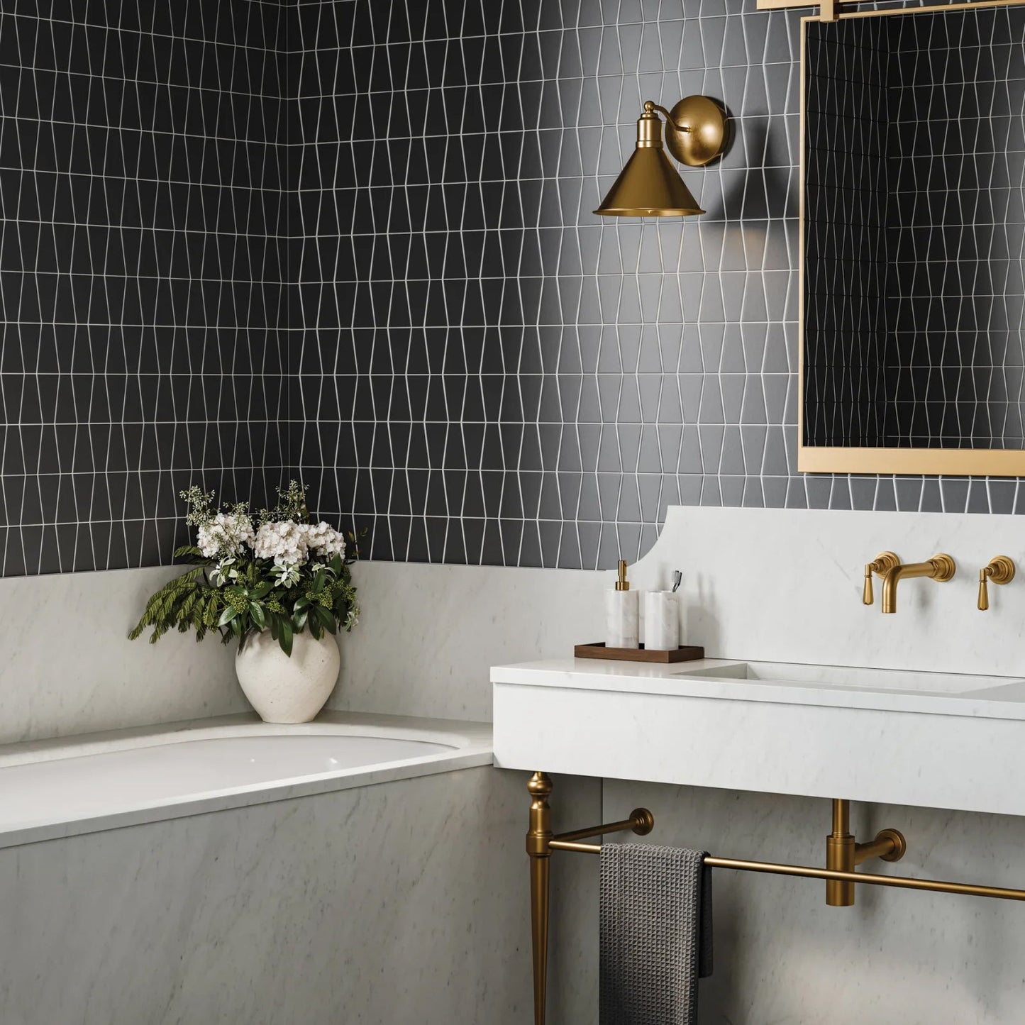 Bedrosians Marin Collection Black Sea Trapezoid 8.25" x 13" Matte Porcelain Mosaic Tile