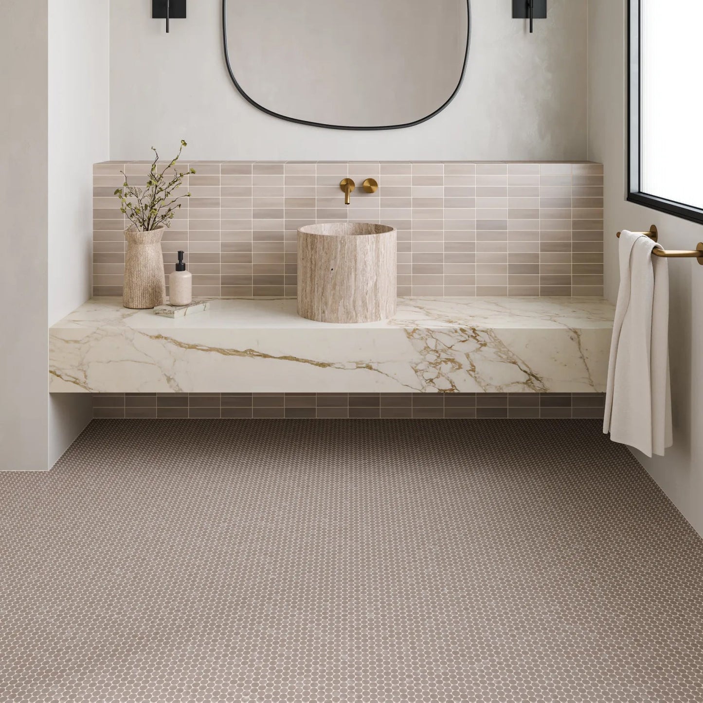 Bedrosians Marin Collection Coastal Cliff Penny Round (3/4" Pieces) 11.5" x 12.5" Matte Porcelain Mosaic Tile