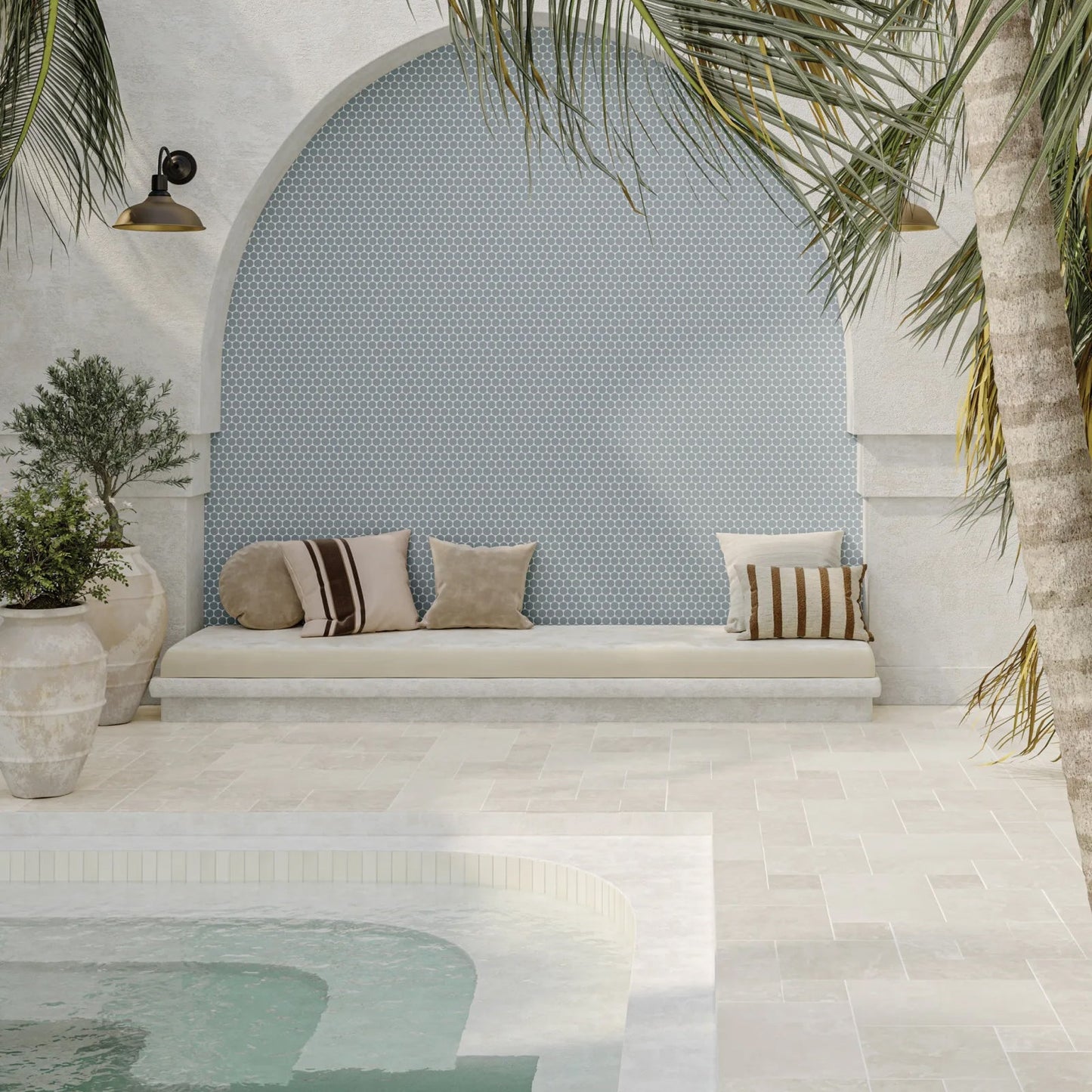 Bedrosians Marin Collection Misty Blue Penny Round (2" Pieces) 10.5" x 11.75" Matte Porcelain Mosaic Tile